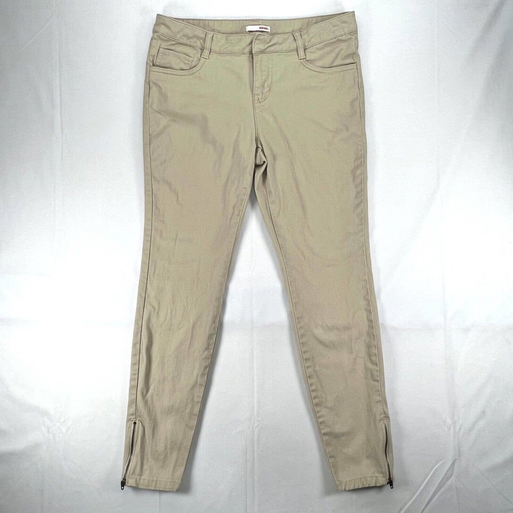 Bongo Jeans Womens Ankle Biters Juniors 7 Tan Khaki Slim Zip Ankles Stretch